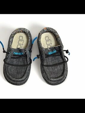 Hey Dude Kids' Charcoal Grey Slip-Ons with Blue Accents Size 5
